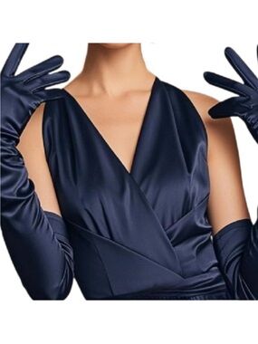 Elegant Fine Navy Satin Opera Gloves NWT